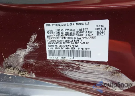 2019 Honda Odyssey Ex-L from USA, damaged, VIN 5FNRL6H71KB015906
